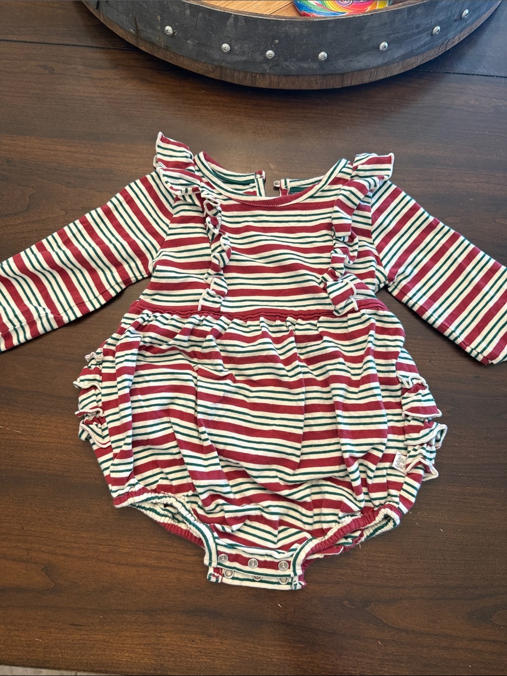 Ruffle Butts Red, Green & White Striped Ruffle One-Piece